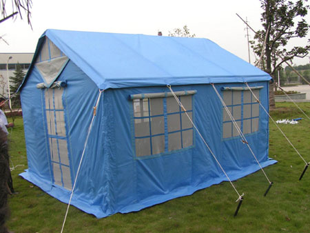 AMS disaster relief tent with folds up to let in light.